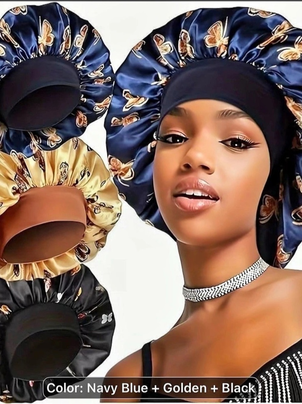 Floral Satin Bonnet in Blue & Gold
